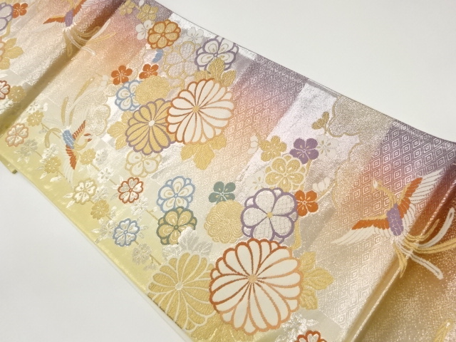 JAPANESE KIMONO / VINTAGE FUKURO OBI / WOVEN FLOWERS & PHOENIX